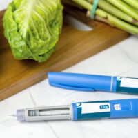 Insulin injection pen for diabetics and vegetables.